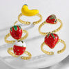 Wholesale Jewelry Copper Gold Plated Fruit Strawberry Banana Ring