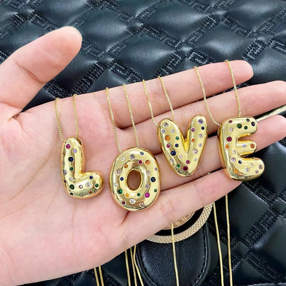 Wholesale Jewelry Copper Gold Plated Letter Pendant Necklace With Box Chain