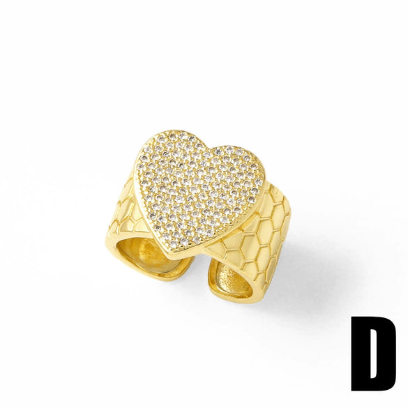 Wholesale Jewelry Copper Gold Plated Love Heart Fivepointed Star Open Ring With Bow Tie Minimalist Style