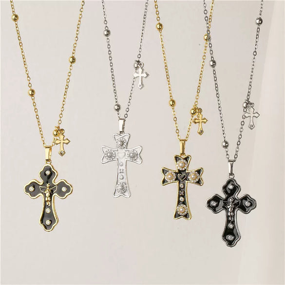 Wholesale Jewelry Copper Gold Plated Oil Drop Cross Ochain Necklace For Women Geometric Style