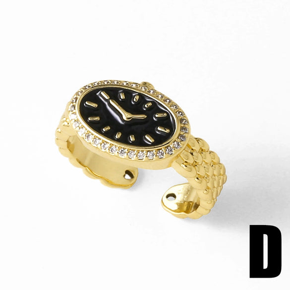 Wholesale Jewelry Copper Gold Plated Watch Clock Style Open Ring