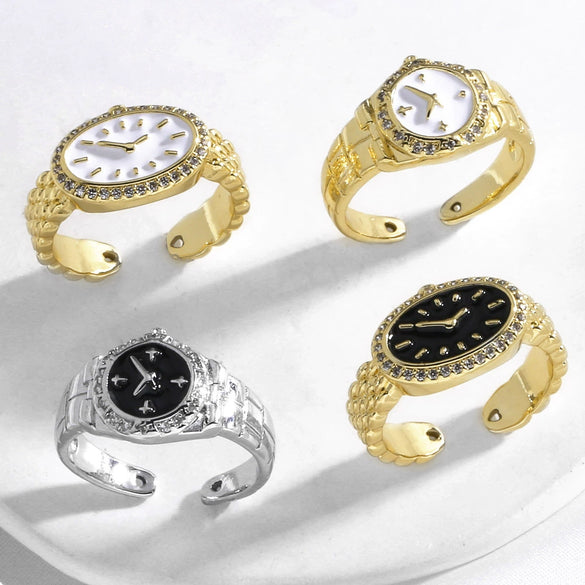 Wholesale Jewelry Copper Gold Plated Watch Clock Style Open Ring