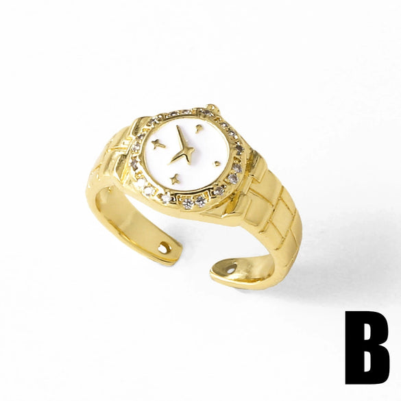 Wholesale Jewelry Copper Gold Plated Watch Clock Style Open Ring