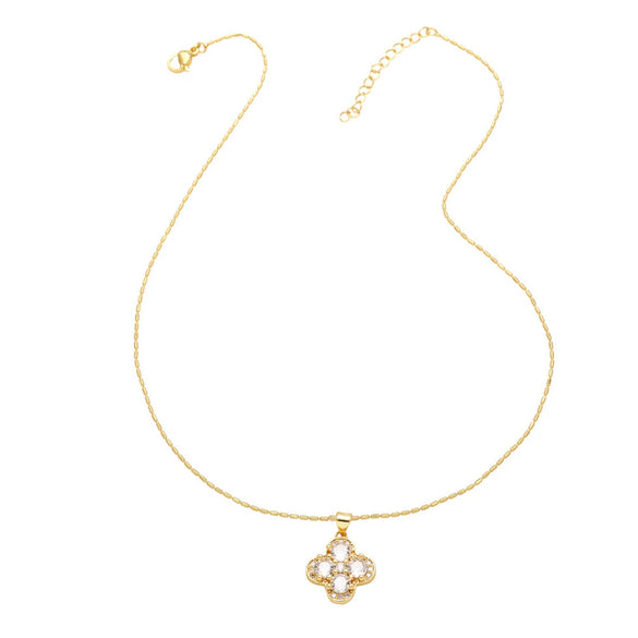Wholesale Jewelry Copper Goldplated Geometric Fourleaf Clover Snowflake Pendant Necklace With Bamboo Chain