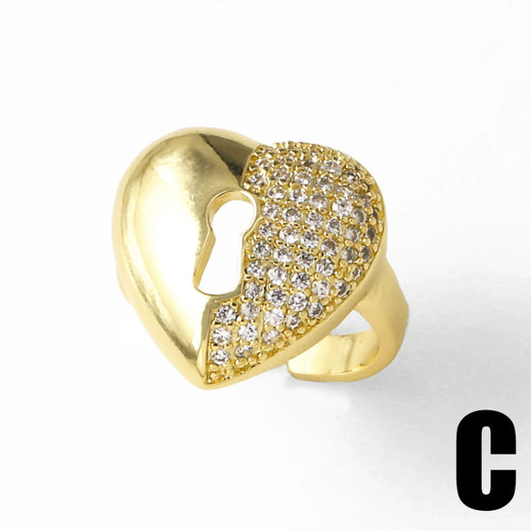 Wholesale Jewelry Copper Goldplated Geometric Love Heart Open Ring For Women