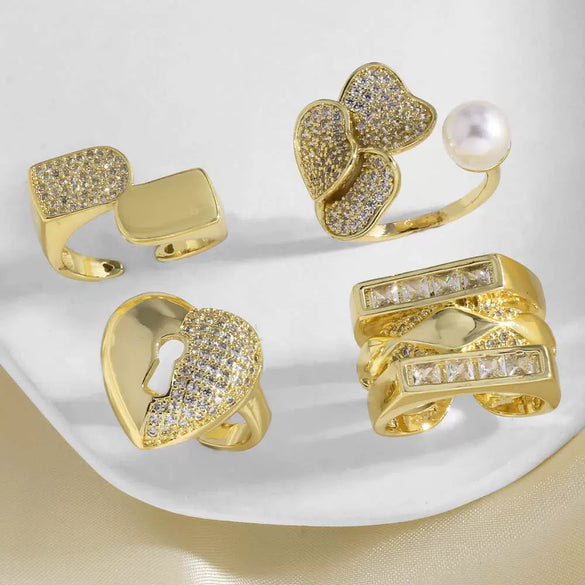 Wholesale Jewelry Copper Goldplated Geometric Love Heart Open Ring For Women
