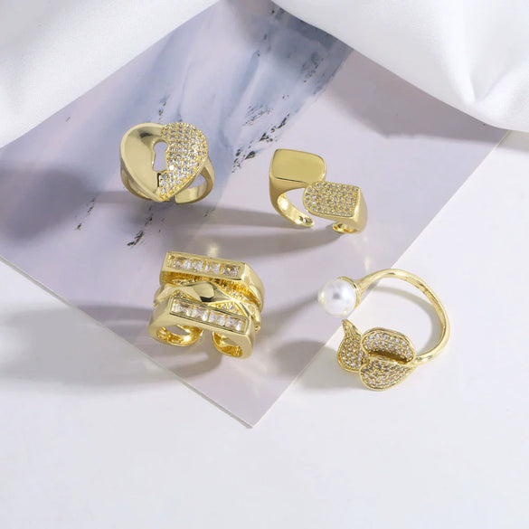 Wholesale Jewelry Copper Goldplated Geometric Love Heart Open Ring For Women