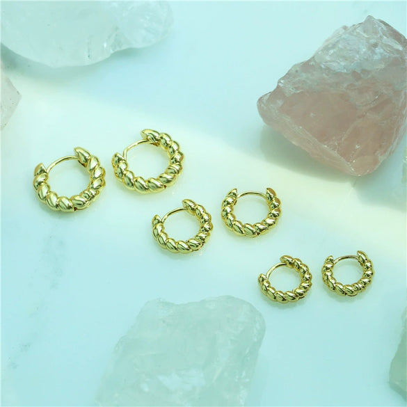 Wholesale Jewelry Copper Goldplated Geometric Twist Small Hoop Earrings For Women