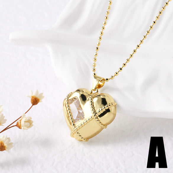 Wholesale Jewelry Copper Goldplated Heart Shape Pendant Necklace With O Chain