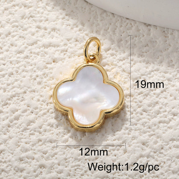 Wholesale Jewelry Copper Goldplated Sweet Style Flower Fourleaf Clover Pendant With Zircon Inlaid And Colorpreserving Abalone Shell Diy Jewelry Accessories Double Hole