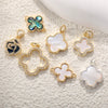 Wholesale Jewelry Copper Goldplated Sweet Style Flower Fourleaf Clover Pendant With Zircon Inlaid And Colorpreserving Abalone Shell Diy Jewelry Accessories Double Hole