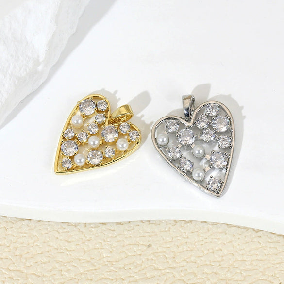 Wholesale Jewelry Copper Heart Microinlay Goldplated Love Necklace Pendant And Earrings