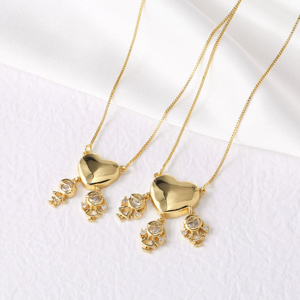 Wholesale Jewelry Copper Heart Pendant Necklace With Box Chain Electroplating