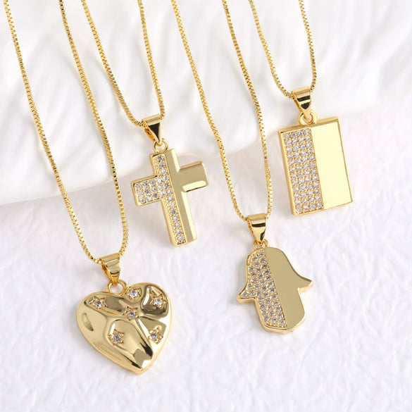 Wholesale Jewelry Copper Heart Shape Box Chain Necklace With Electroplating