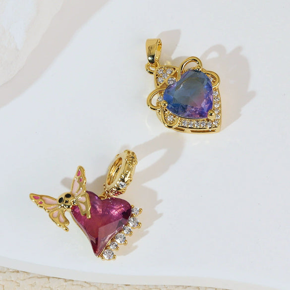 Wholesale Jewelry Copper Heart Shape Electroplating Love Zircon Single Pendant Necklace And Earrings For Women