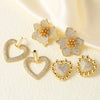 Wholesale Jewelry Copper Heart Shape Full Zircon Real Gold Plated Earrings