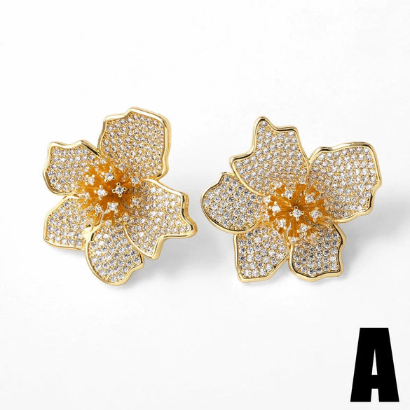 Wholesale Jewelry Copper Heart Shape Full Zircon Real Gold Plated Earrings