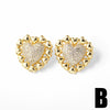 Wholesale Jewelry Copper Heart Shape Full Zircon Real Gold Plated Earrings