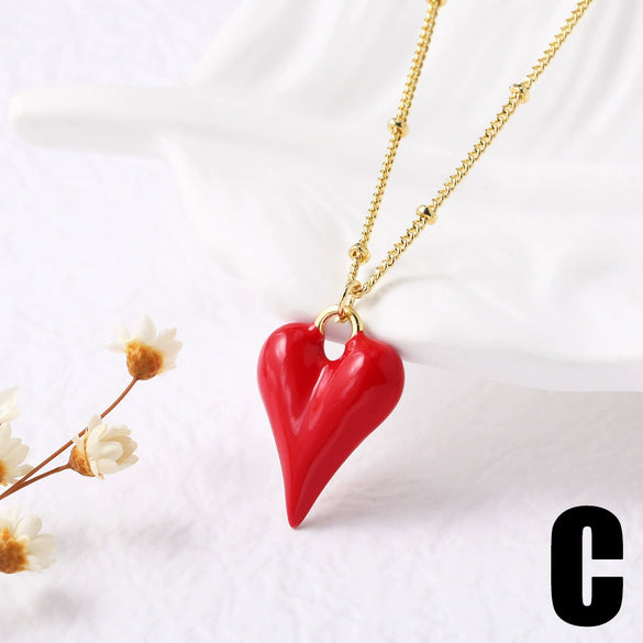 Wholesale Jewelry Copper Heart Shape Pendant Necklace With Goldplated Electroplating