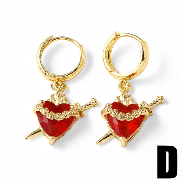 Wholesale Jewelry Copper Heart Shaped Pendant Earrings Electroplated Simple Style