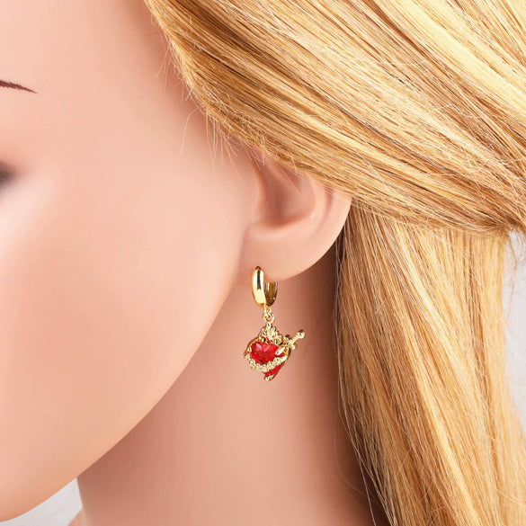 Wholesale Jewelry Copper Heart Shaped Pendant Earrings Electroplated Simple Style