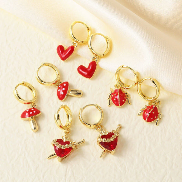 Wholesale Jewelry Copper Heart Shaped Pendant Earrings Electroplated Simple Style