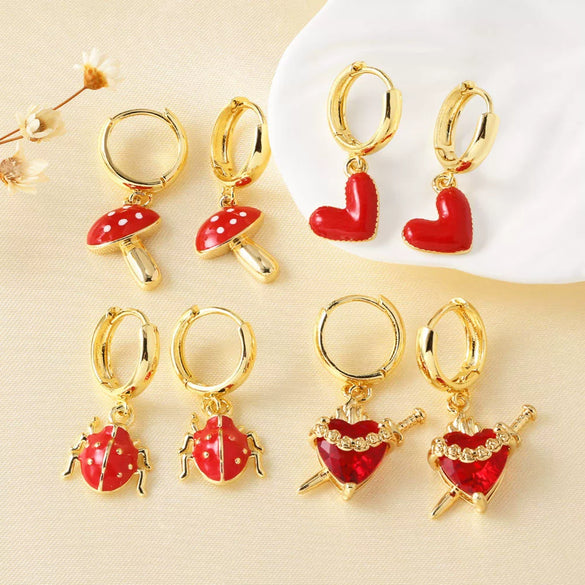 Wholesale Jewelry Copper Heart Shaped Pendant Earrings Electroplated Simple Style