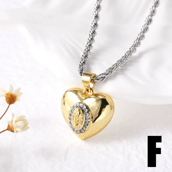 Wholesale Jewelry Copper Heartshaped Electroplated Necklace With O Word Chain
