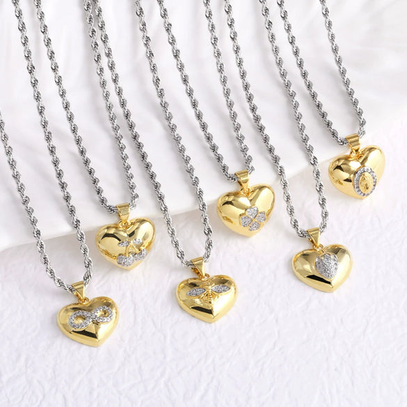 Wholesale Jewelry Copper Heartshaped Electroplated Necklace With O Word Chain