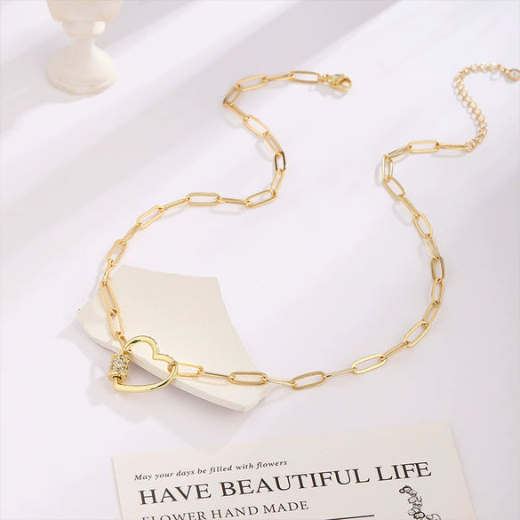 Wholesale Jewelry Copper Heartshaped Geometric Zircon Electroplated Necklace