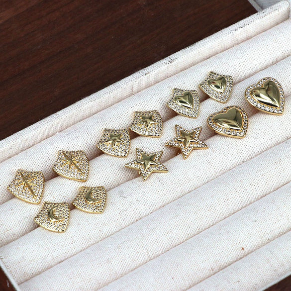 Wholesale Jewelry Copper Heartshaped Starinlaid Electroplated Earrings For Women