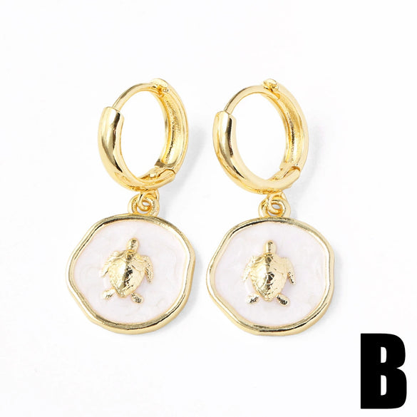 Wholesale Jewelry Copper Inlaid Shell Geometric Pendant Earrings With Electroplating For Women