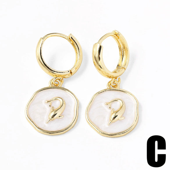 Wholesale Jewelry Copper Inlaid Shell Geometric Pendant Earrings With Electroplating For Women