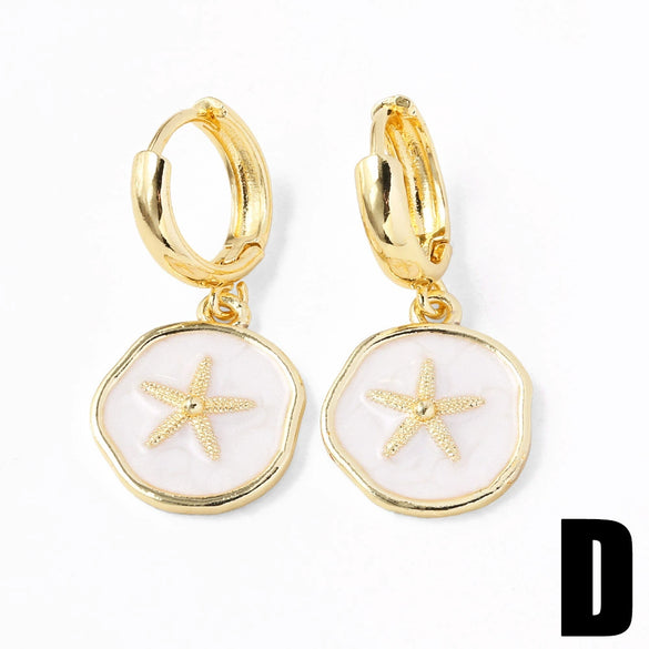 Wholesale Jewelry Copper Inlaid Shell Geometric Pendant Earrings With Electroplating For Women