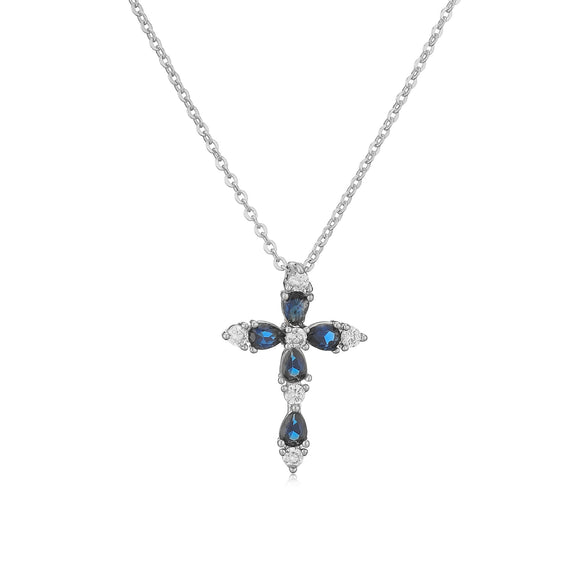 Wholesale Jewelry Copper Inlaid Water Drop Colored Diamond Cross Pendant Necklace Geometric Style For Women