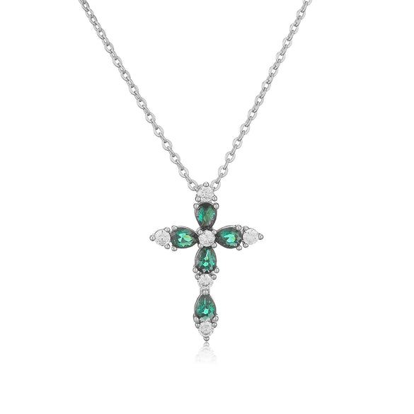 Wholesale Jewelry Copper Inlaid Water Drop Colored Diamond Cross Pendant Necklace Geometric Style For Women