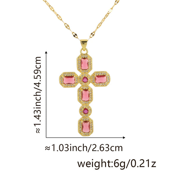 Wholesale Jewelry Copper Inlaid Zircon Cross Pendant Necklace Fashion Geometric Style Handmade