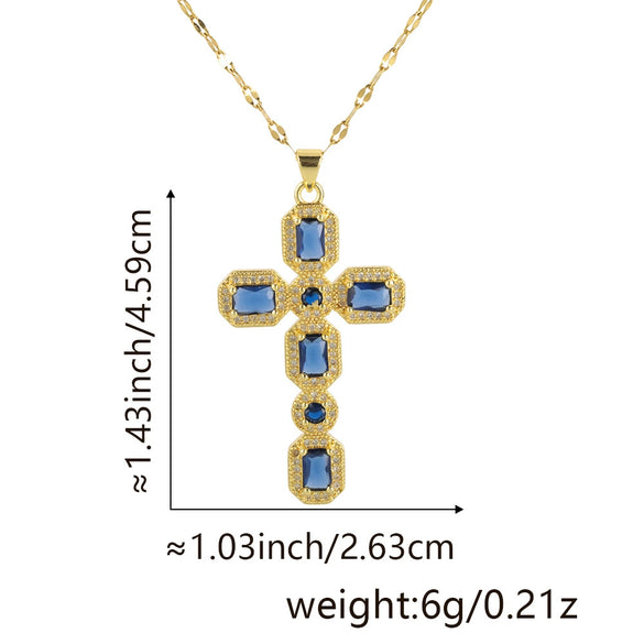 Wholesale Jewelry Copper Inlaid Zircon Cross Pendant Necklace Fashion Geometric Style Handmade