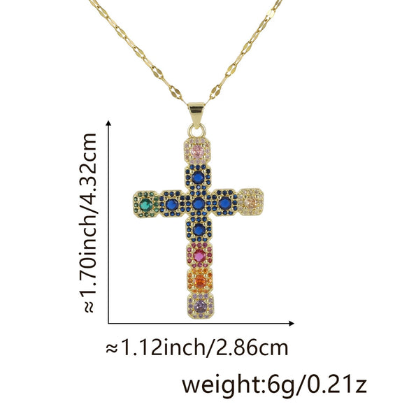 Wholesale Jewelry Copper Inlaid Zircon Cross Pendant Necklace Fashion Geometric Style Handmade