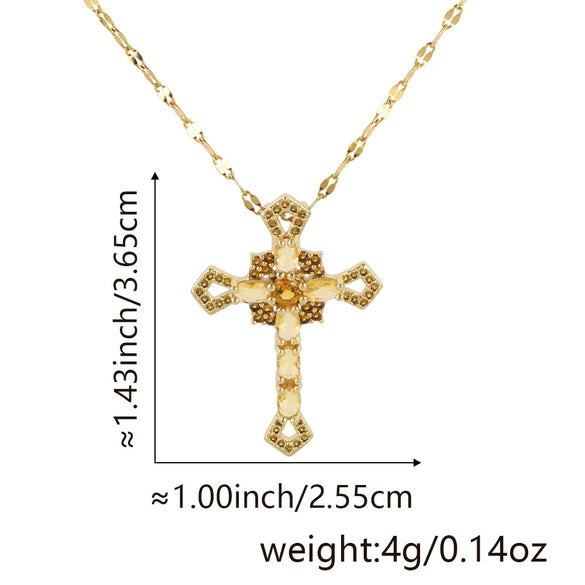 Wholesale Jewelry Copper Inlaid Zircon Cross Pendant Necklace Fashion Geometric Style Handmade