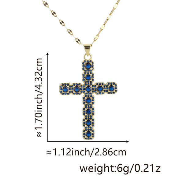 Wholesale Jewelry Copper Inlaid Zircon Cross Pendant Necklace Fashion Geometric Style Handmade