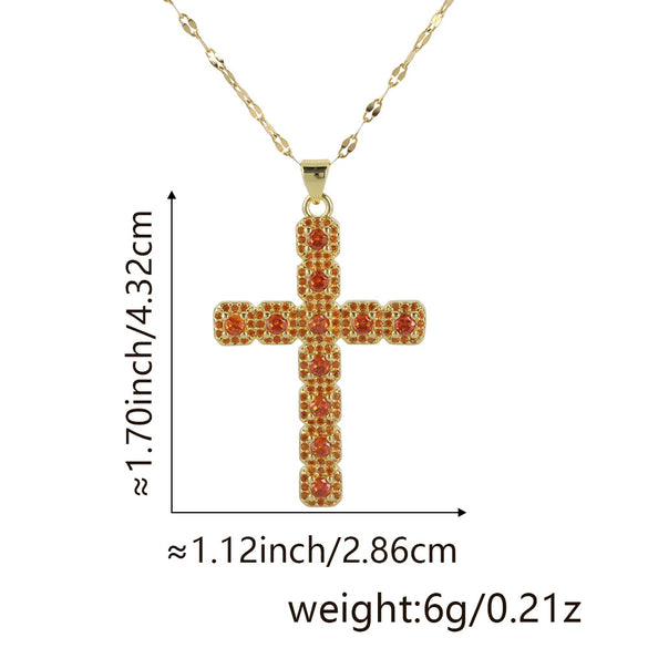Wholesale Jewelry Copper Inlaid Zircon Cross Pendant Necklace Fashion Geometric Style Handmade