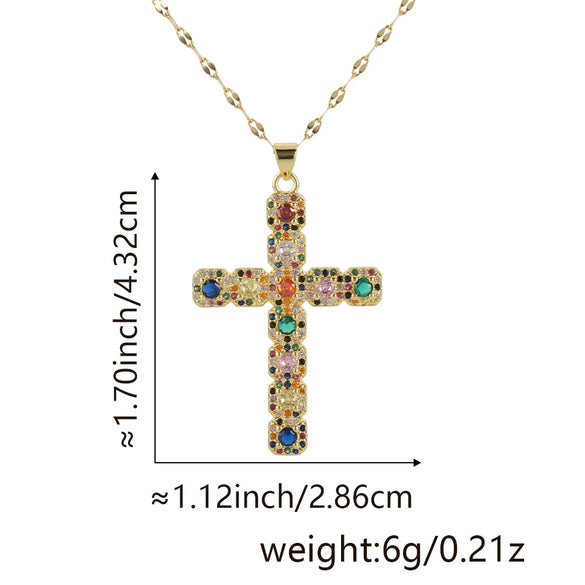 Wholesale Jewelry Copper Inlaid Zircon Cross Pendant Necklace Fashion Geometric Style Handmade