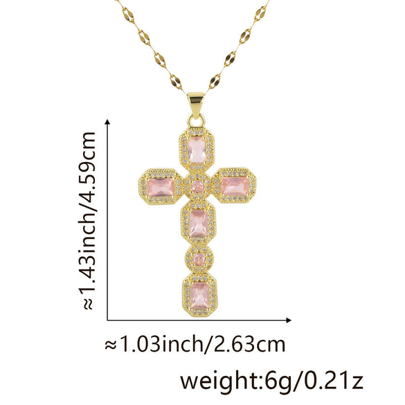 Wholesale Jewelry Copper Inlaid Zircon Cross Pendant Necklace Fashion Geometric Style Handmade