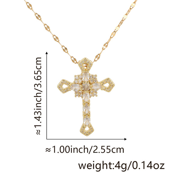 Wholesale Jewelry Copper Inlaid Zircon Cross Pendant Necklace Fashion Geometric Style Handmade