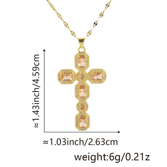 Wholesale Jewelry Copper Inlaid Zircon Cross Pendant Necklace Fashion Geometric Style Handmade
