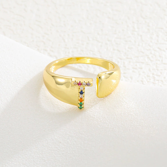 Wholesale Jewelry Copper Inlaid Zircon Fashion Open Ring With Letter Pattern