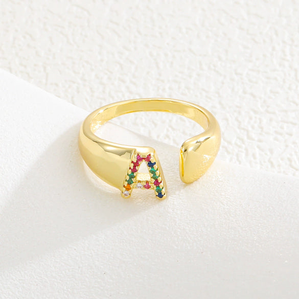 Wholesale Jewelry Copper Inlaid Zircon Fashion Open Ring With Letter Pattern