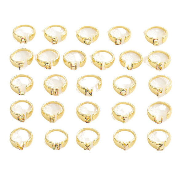 Wholesale Jewelry Copper Inlaid Zircon Fashion Open Ring With Letter Pattern