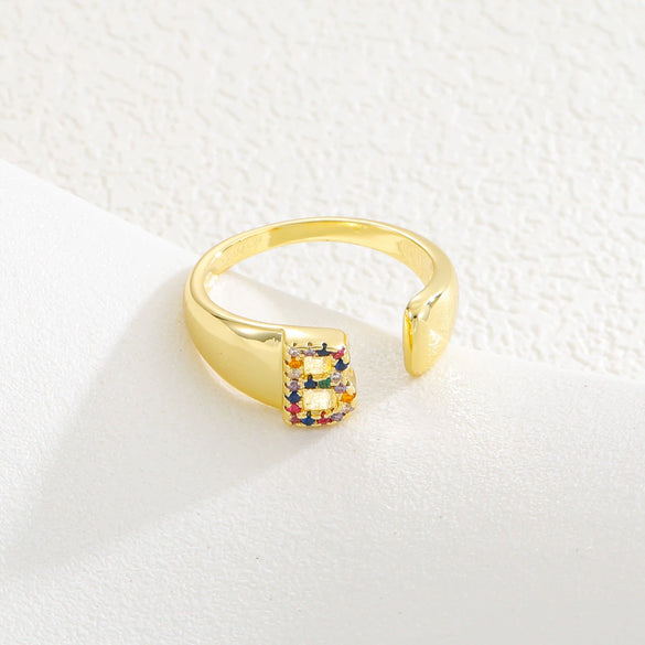 Wholesale Jewelry Copper Inlaid Zircon Fashion Open Ring With Letter Pattern